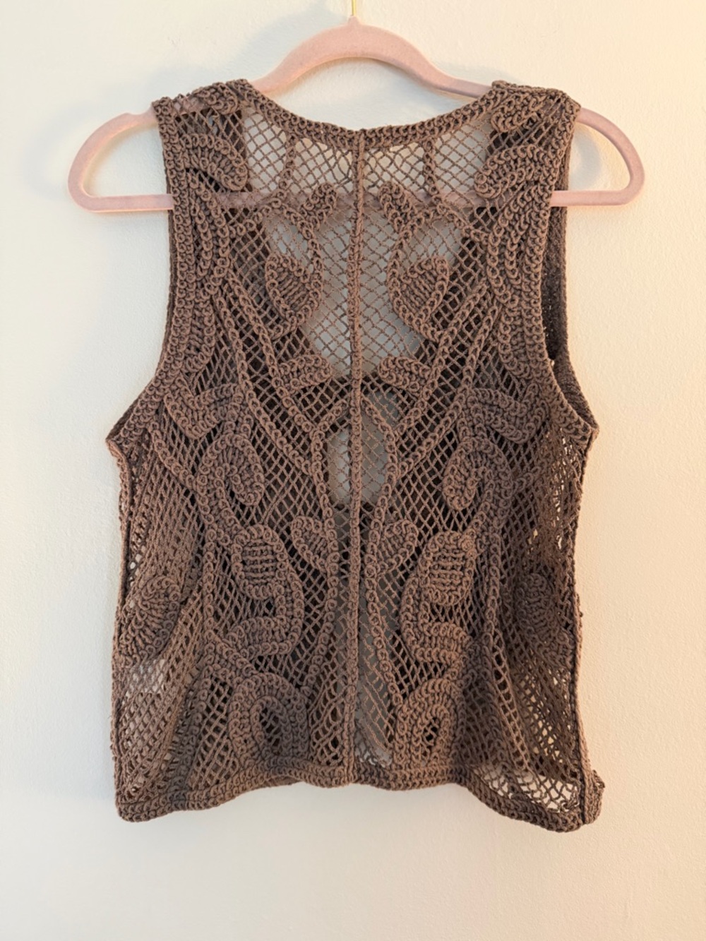 Adiva Open-Weave Crochet Vest in Brown - Picture 3 of 6